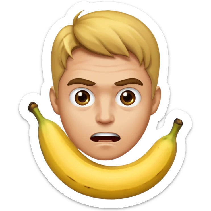 Una persona enojada Que tiene la cara Caliente pero a la vez fría sosteniendo una banana sticker