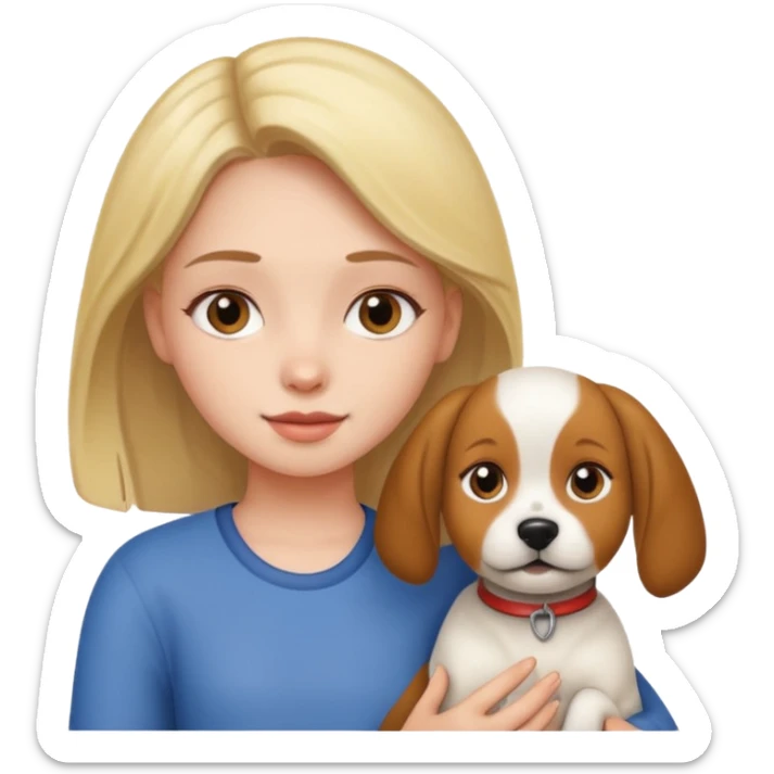 A girl holding a dog sticker
