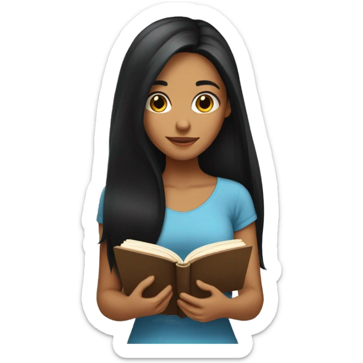 Girl with tan skin and long black hair reading a book sticker
