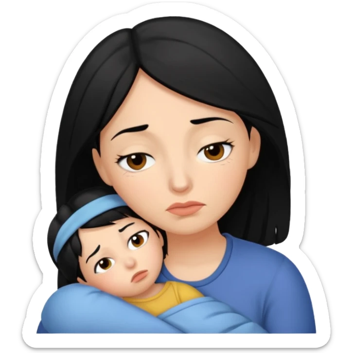 Tired overwhelmed mama black hair dark brown eye black hair  sticker