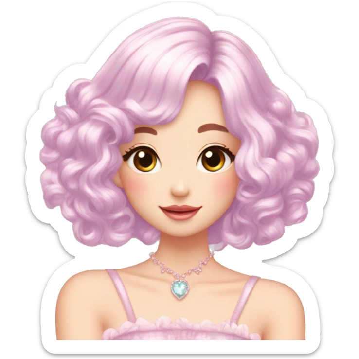Dreamy pretty elegant kawaii shiny blushing shy pastel lady kawaii beautiful hair naturecore fairycore cottagecore jewels trending aesthetic sticker