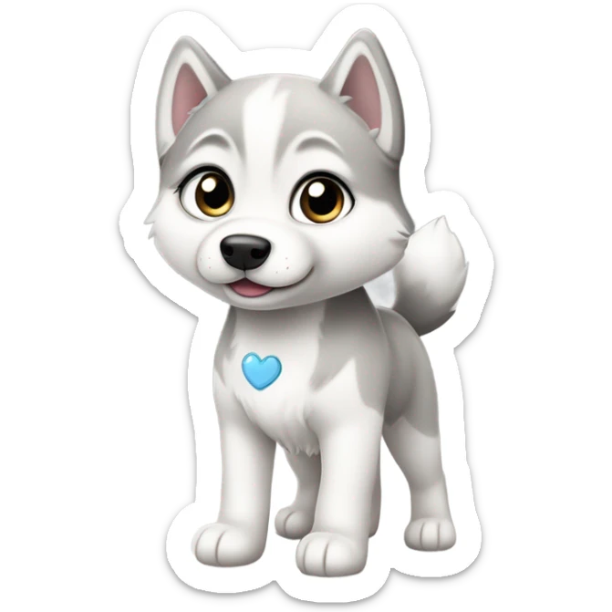 kawaii style, full body of white and grey baby siberian husky in love sticker