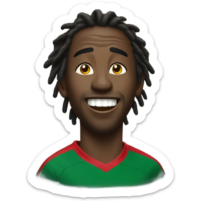 black man- short dread locks-  no facial hair laughing Portugal jersey lean crazy smile  sticker