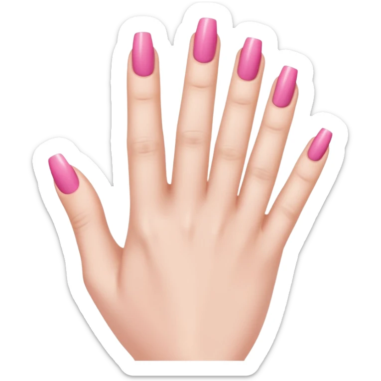  pink close-up of a hand with beautifully manicured nails, glossy pink nail polish, elegant nail shape, soft lighting and shadows, realistic style, sticker