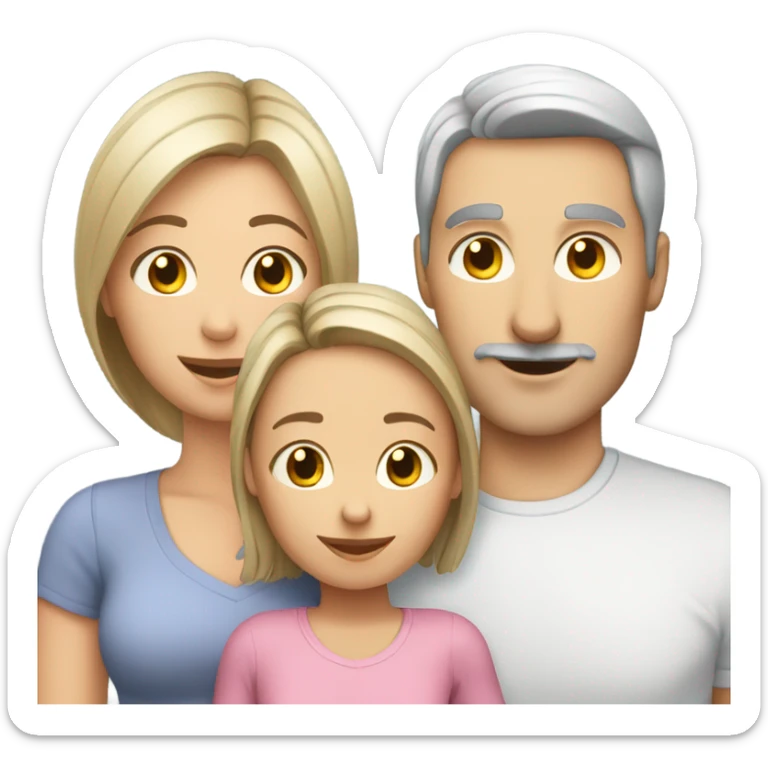 White family mom and dad with two girl daughters and grey cat  sticker
