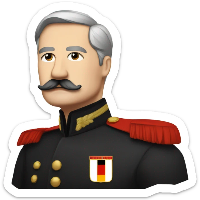 german president in black and red minimalist military attire, black square moustache, no beard sticker