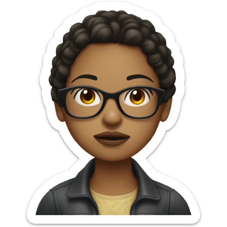 girl with light skin, dark hair, and glasses making a pout face sticker