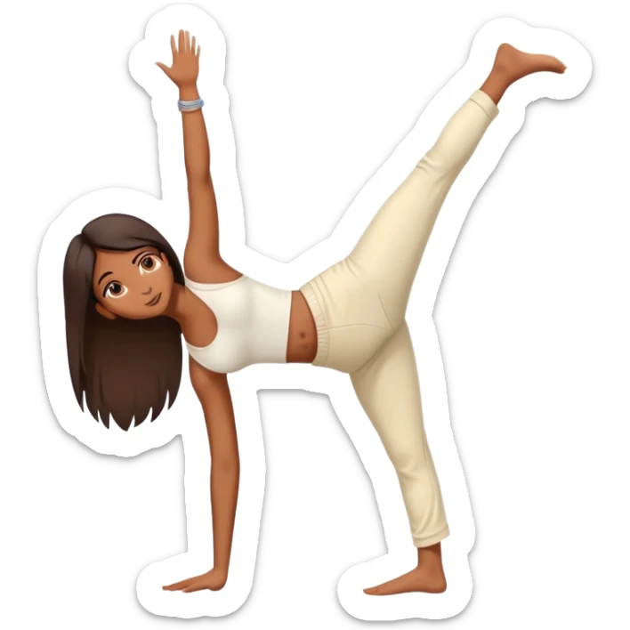 Indian Girl side view handstand legs together straight legs iin cream pants sticker