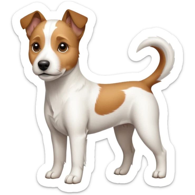a full body slightly chubby white parson russell terrier looking dog the size of a kelpie with light brown long ears and a light brown patch on one eye and a large snout. the rest of the dog is completely white sticker