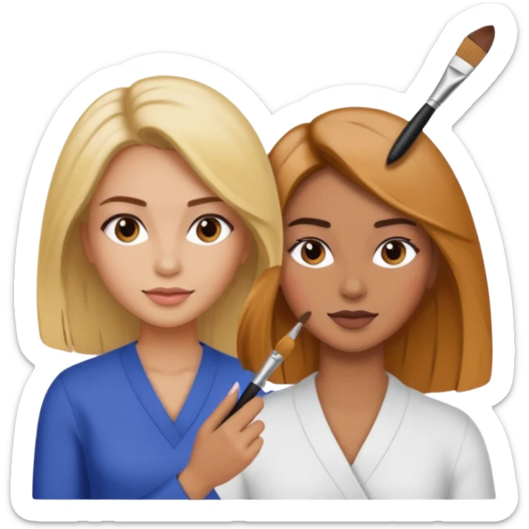 Woman coloring a hair off ohter woman sticker