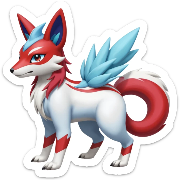 WereGarurumon-Suicune-Linoone-Meloetta-Renamon-Zangoose-fusion-hybrid-creature (full body) sticker