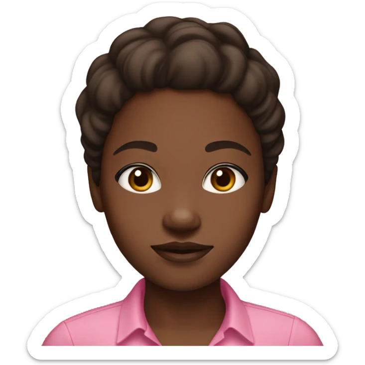 African American Girl with medium 4c dark brown hair with a pink shirt and brown eyes sticker