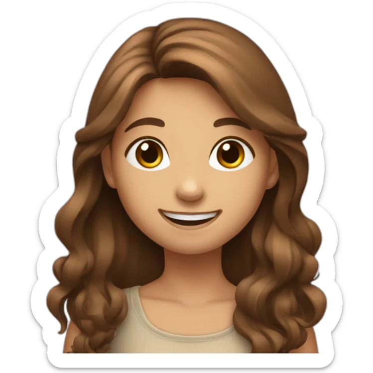 Girl with brown and long hair smiling kindly and waving with the left hand sticker