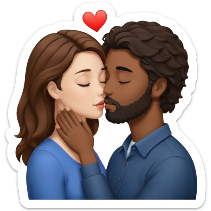 White woman with brown hair with eyes closed kissing the forehead of brown man with black wavy hair (has a a beard with his eyes closed too) sticker