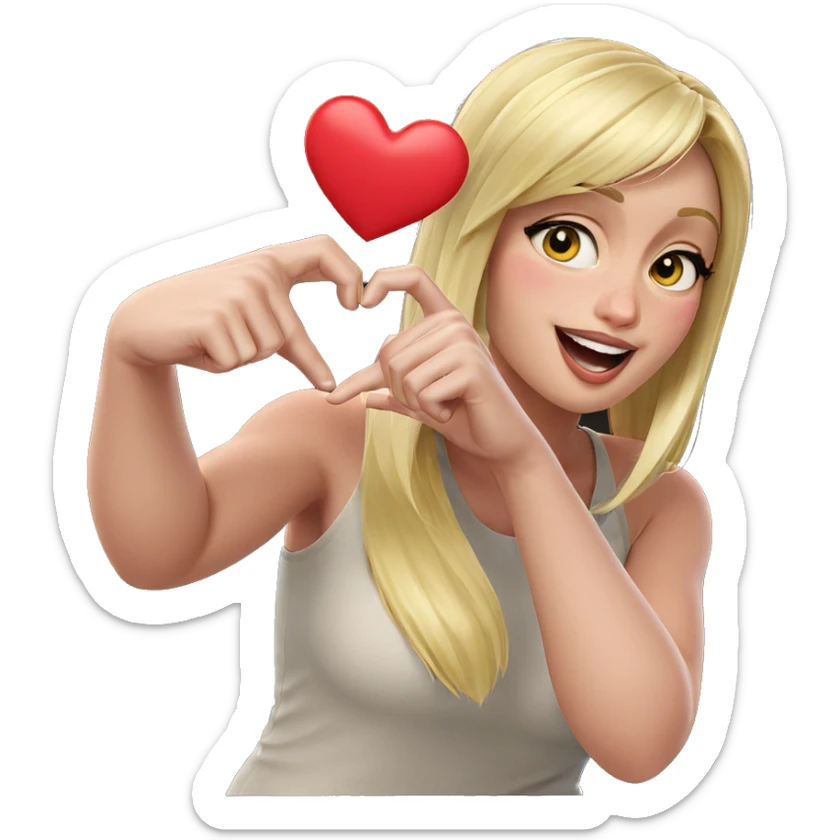 blonde girl making heart hands sticker