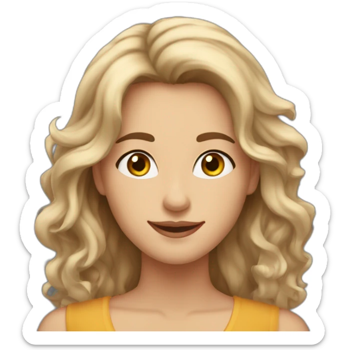 Very proud happy woman. Brown eyes and long wavy hair. Fair skin. She is a little cocky sticker