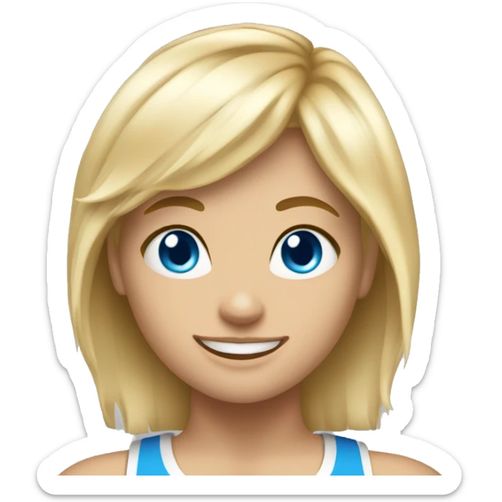 blonde muscular gym girl with blue eyes, fringe and sweet smile sticker