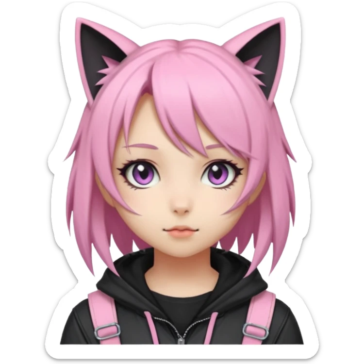 Edgy Kawaii Cute Cool Pastel Cartoon Beautiful Elegant Pretty Anime Punk Techwear Gothic Catgirl sticker
