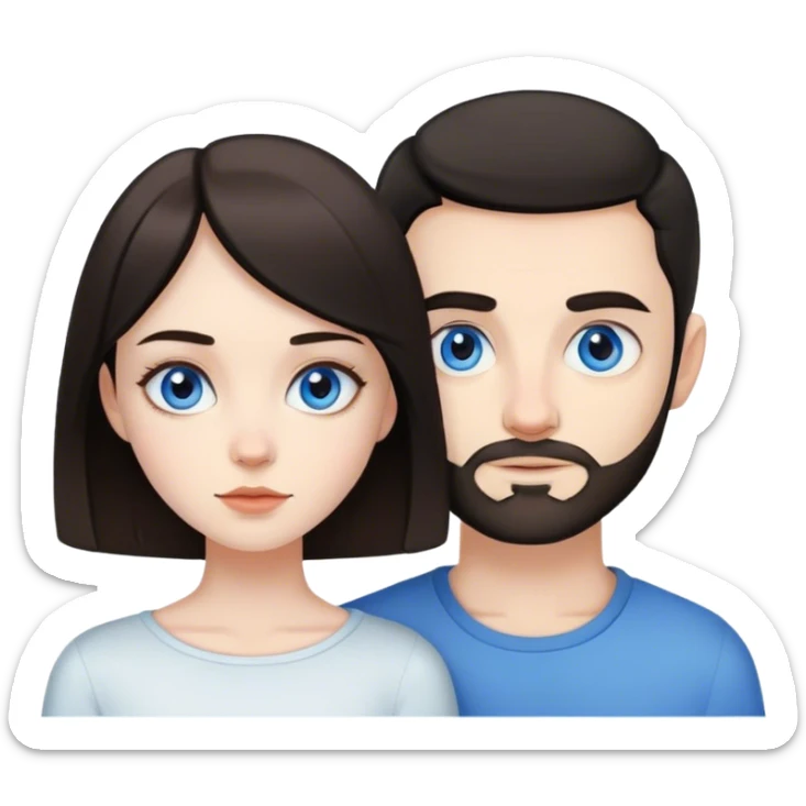 beautiful pale brunette girl with brown eyes and pale man short black hair tiny beard blue eyes sticker