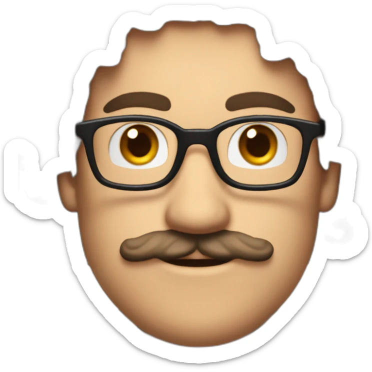 White man with brown eyes and curly hair and moustache wearing a glasses and a suit Mario bros sticker
