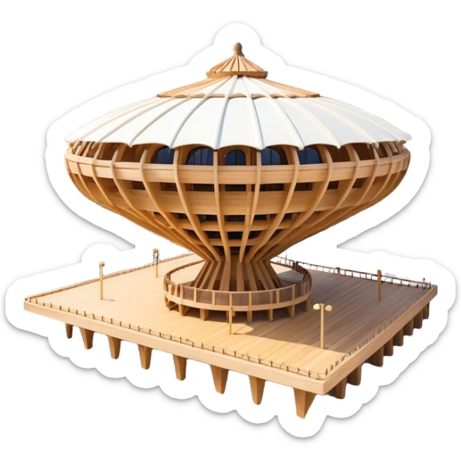 Cinematic Realistic Metropol Parasol Landmark Emoji, depicted with a modern wooden structure set against a vibrant cityscape rendered with detailed textures and dynamic, contemporary lighting. sticker