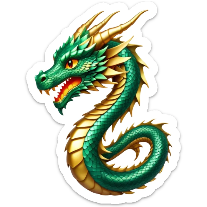 cinematic-noble-dragon-portrait-emoji,-poised-and-majestic,-with-a-sinuous,-elongated-body-covered-in-intricately-detailed,-shimmering-scales-in-hues-of-emerald-and-gold,-and-piercing,-fiery-eyes-that-reflect-ancient-wisdom; sticker