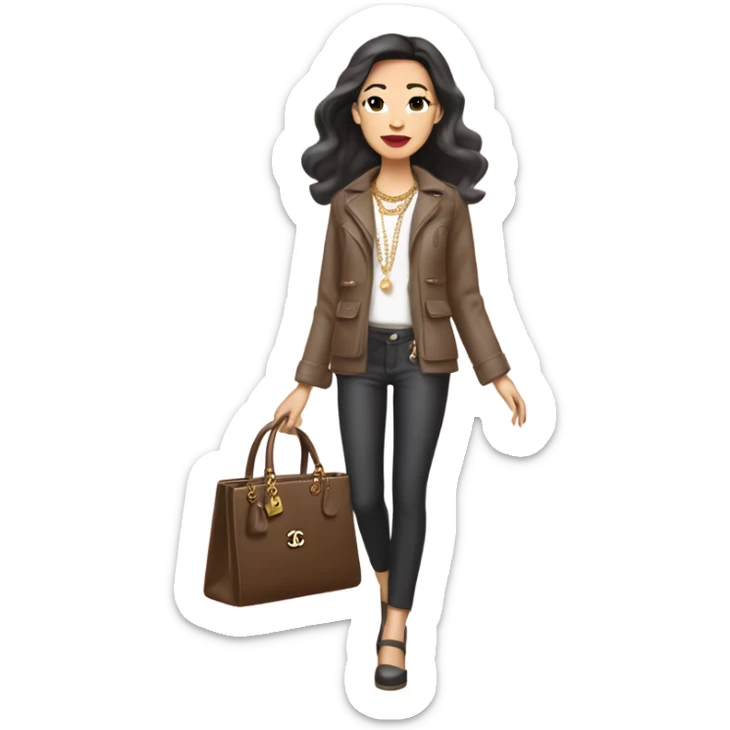 Brunnete Chanel Asian Girl with Birkin bag and Chanel necklace sticker