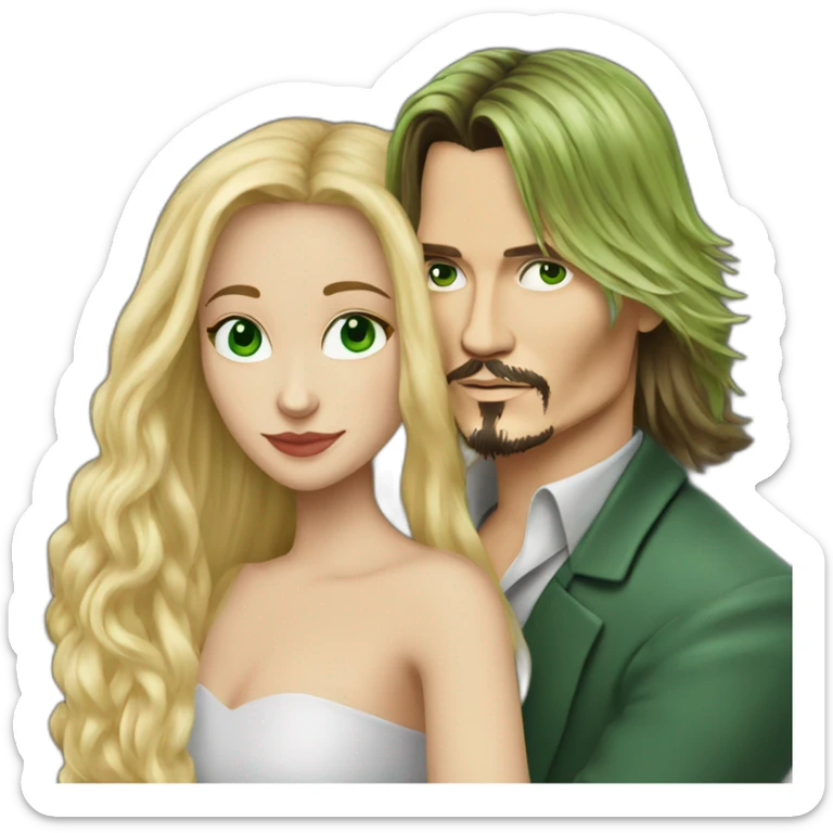 Johnny Depp hug blond woman with green eyes amd very very very long hair sticker