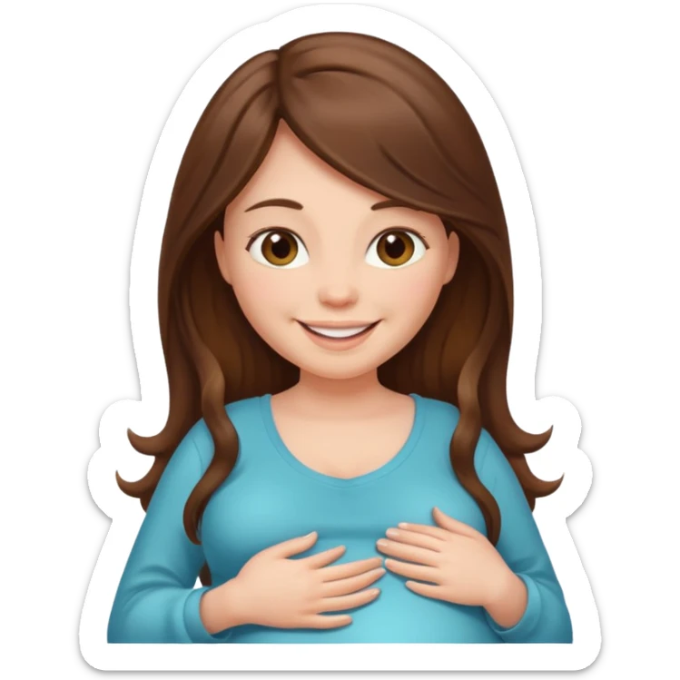 A pregnant woman with long brown hair and fair skin  smiling sticker