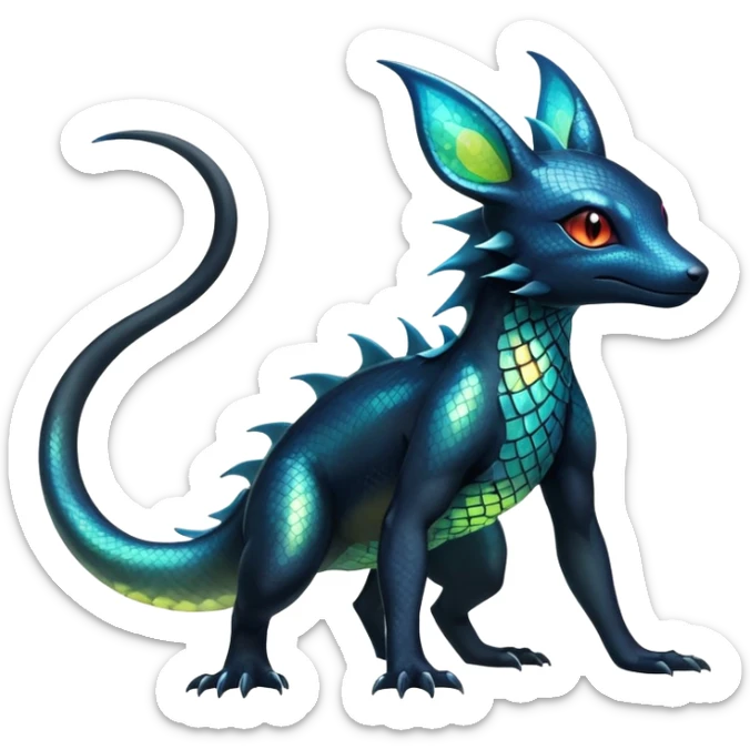 Colorful Iridescent Exotic Salandit-Aurorus-Umbreon-Fakémon-hybrid-creature (full body)  sticker