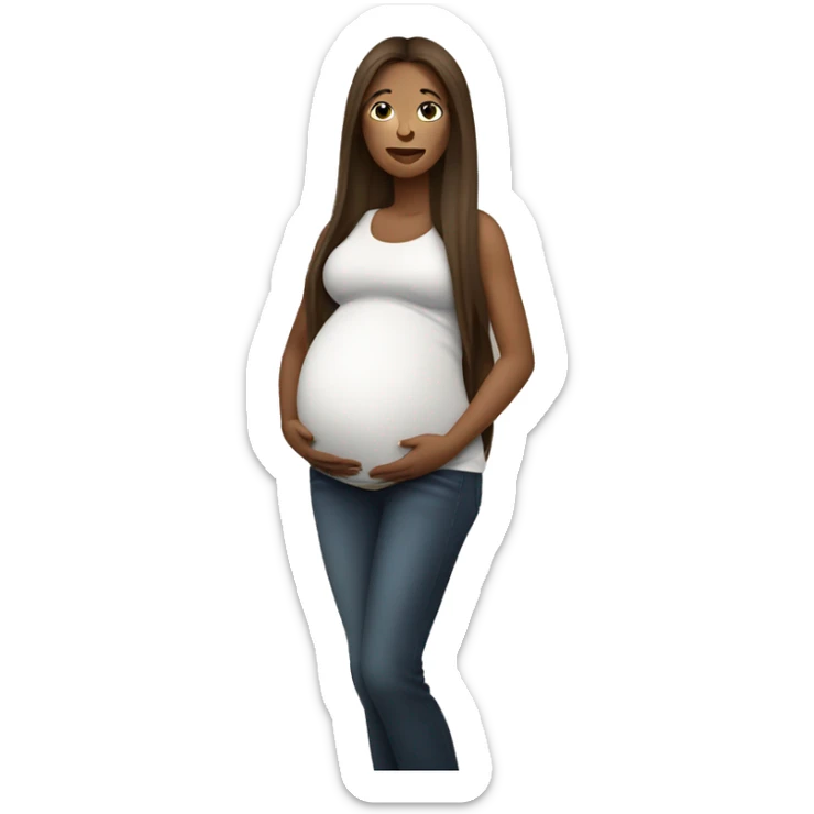 Pregnant White woman with long straight brown hair singer sticker