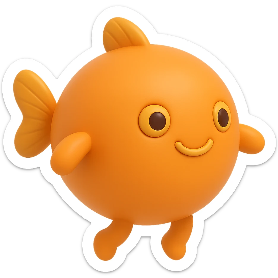 Make the balloon fish orange, add arms and legs, keep the style playful and floating, with no background. sticker