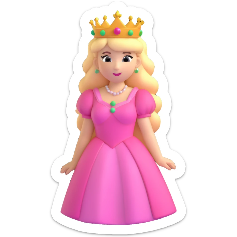 Princess Peach from Mario games with blonde hair, pink dress, crown sticker