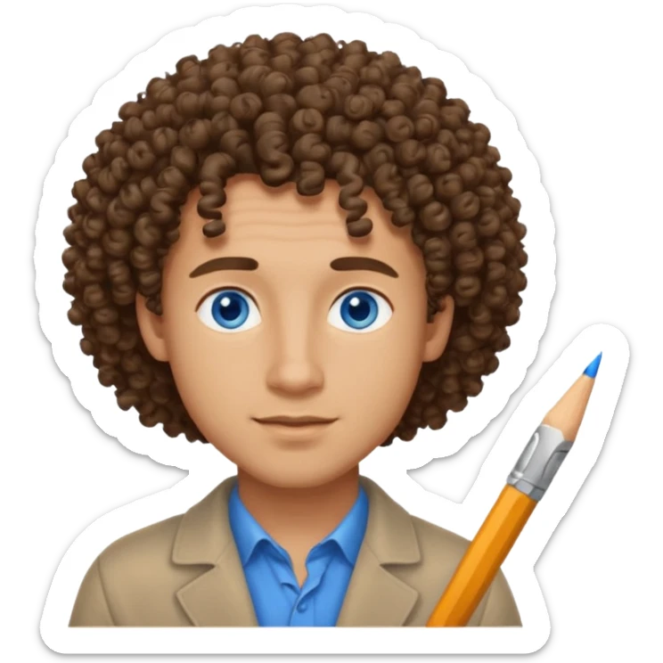 un professeur d'arts plastiques homme métisse aux cheveux bouclés et les yeux bleus sticker