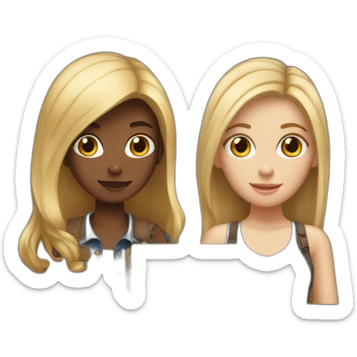 Girl with blond hair and Girl with brown Hair with Handy and Laptop sticker