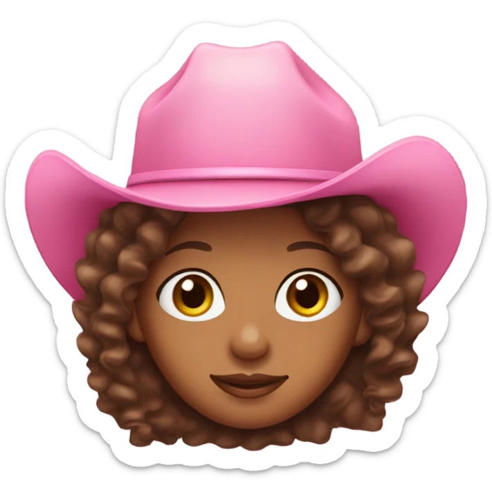 Brown girl with long brown curly hair with a pink cowgirl hat  sticker