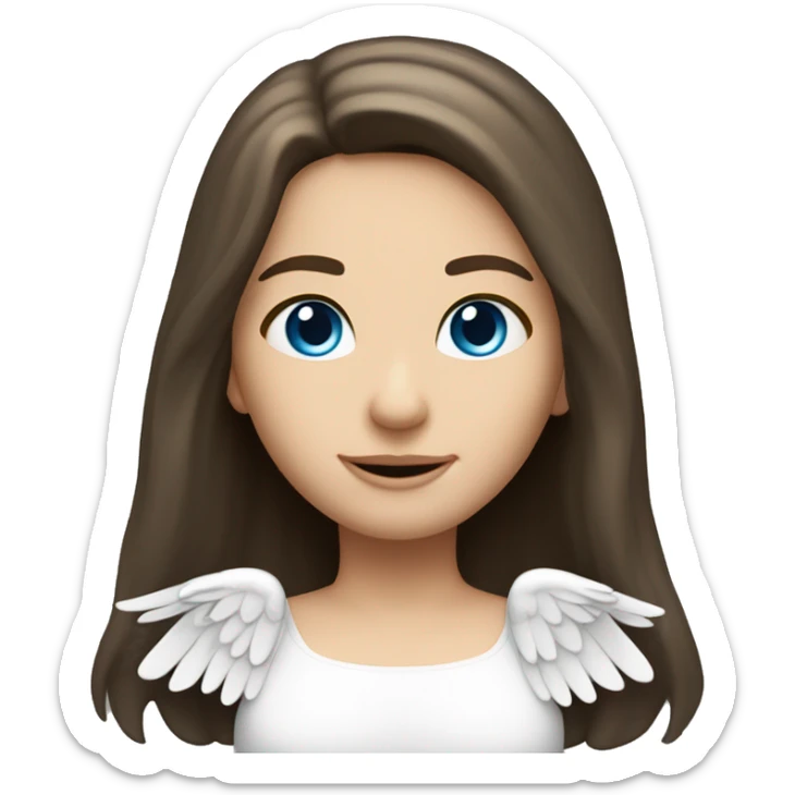 Caucasian brunette angel with long straight hair, dimples, big blue eyes, halo and wings sticker