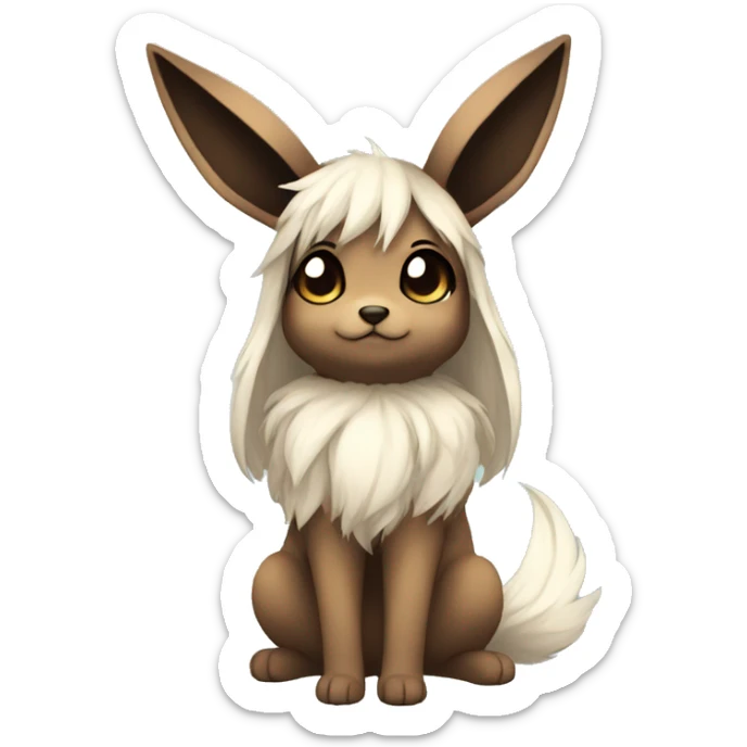 Kawaii Pale Eevee with dark brown long emo hair covering her eyes Full Body sticker