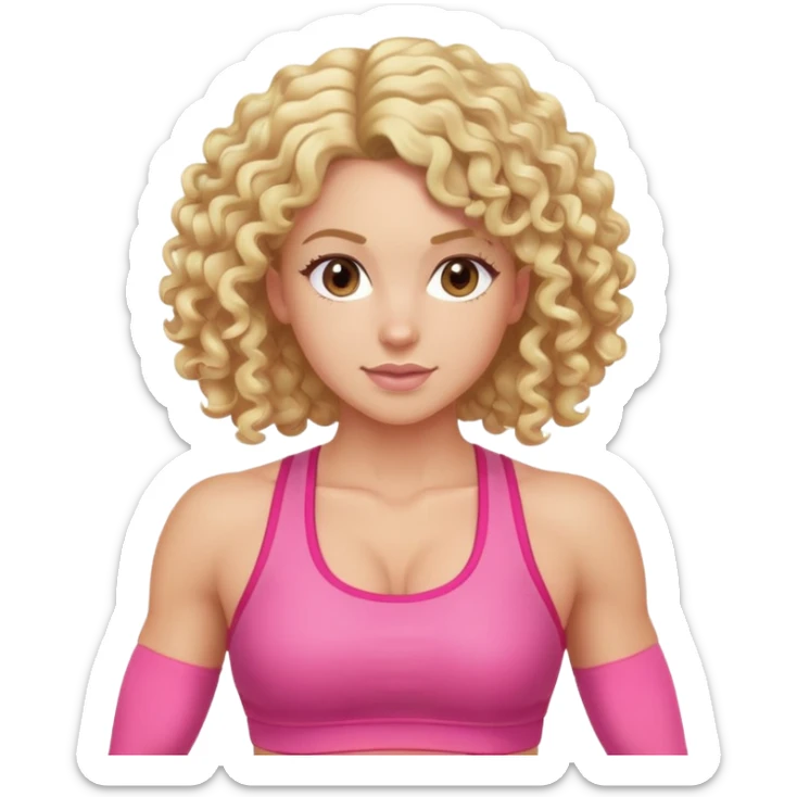Blonde fitness trainer with curly hair and pink outfit sticker