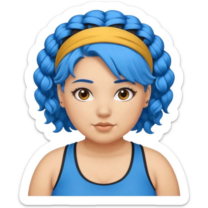 curly fat girl with blue hair and headband, sportsy sticker