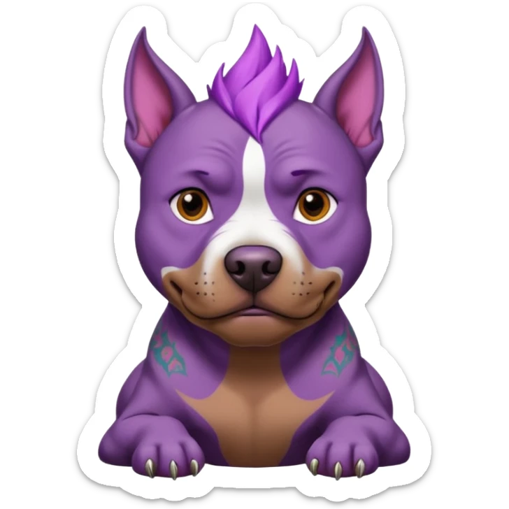 very tattoed brown face pitbull dog with purple spiky hair scary sticker