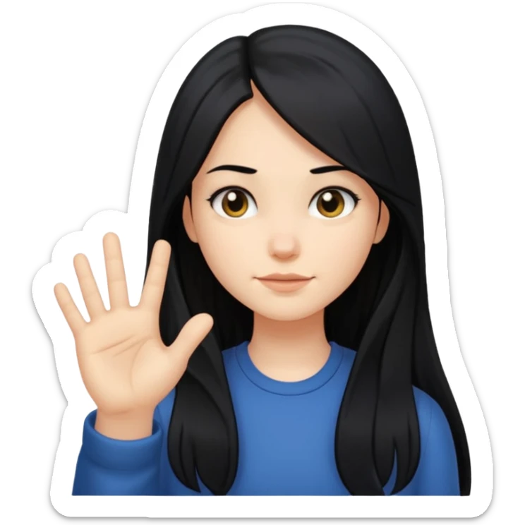 a girl with long black hair doing a “smug face” or “satisfied smirk” and pinching hand towards me  sticker