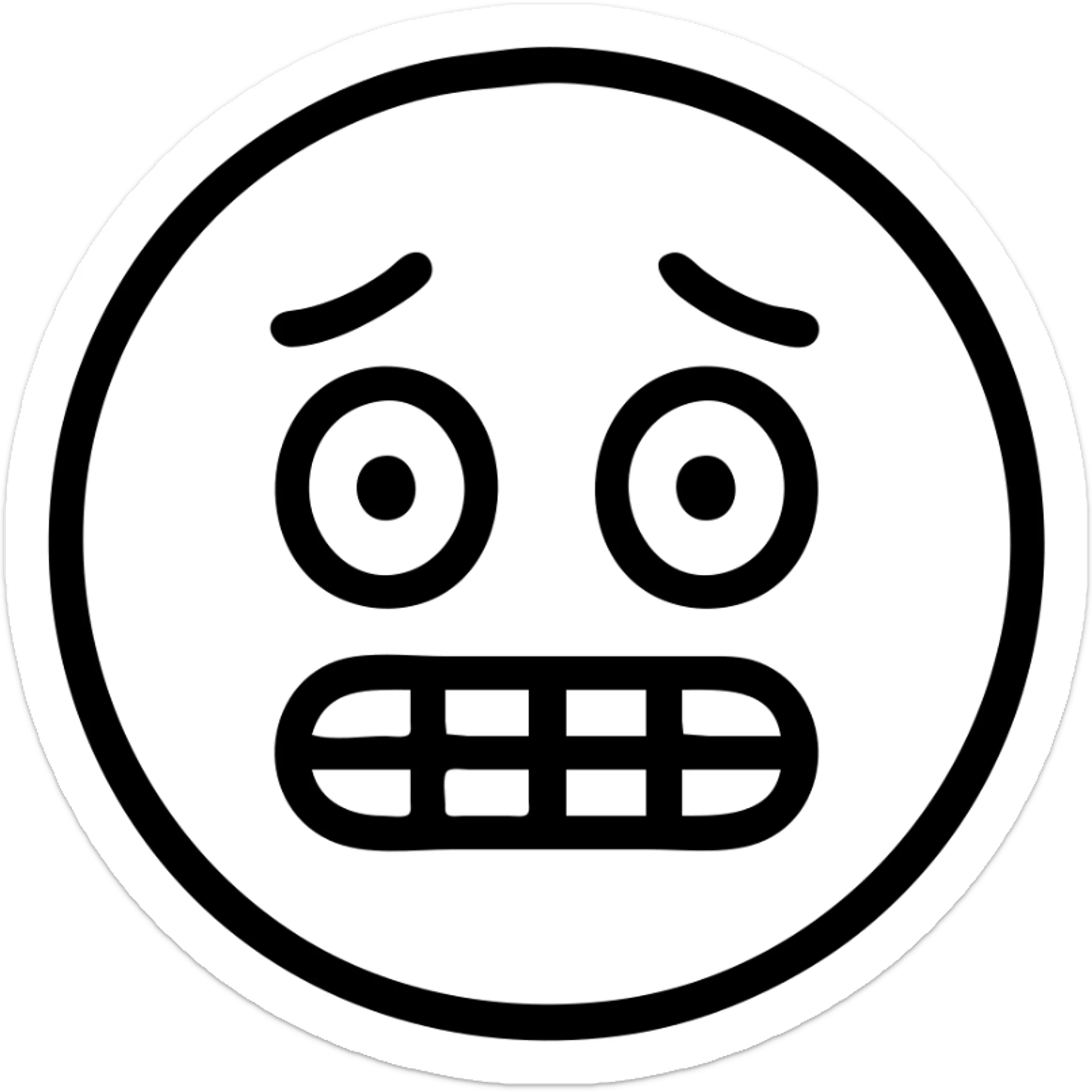 smiley emoji with worried eyes and a nervous smile, icon style, outlined, minimal color sticker
