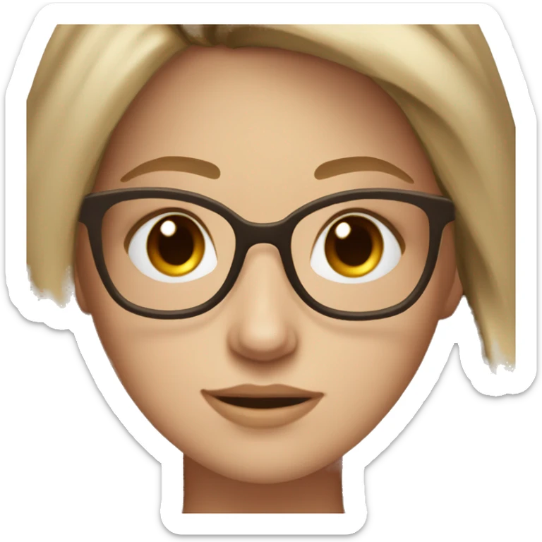 create a white girl rolling her eyes with dark blonde hair to her shoulders with grey eyes and big brown square-ish glasses  sticker