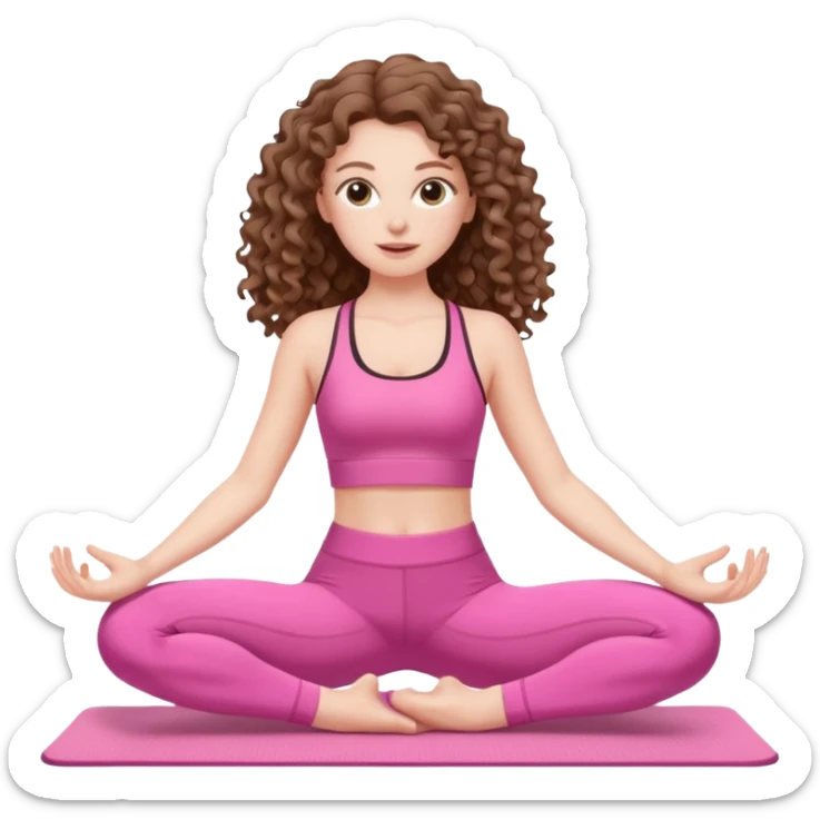 pale white girl with long brown curly hair pilates pink sticker