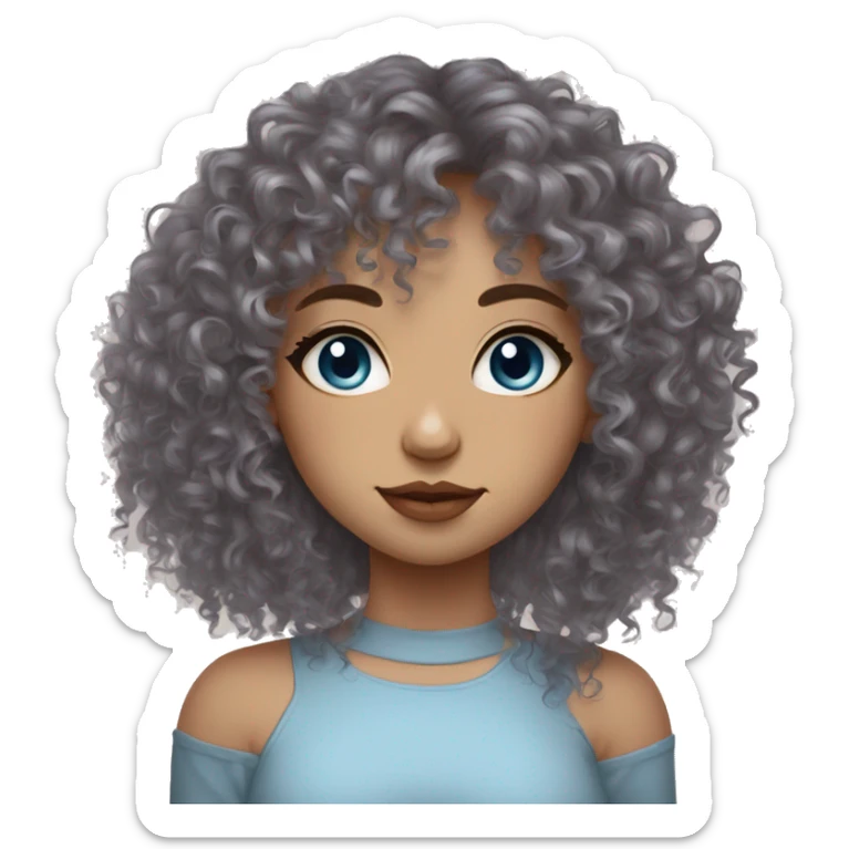 Pretty girl light skin blue eyes curly hair and bangs and a septum piercing  sticker
