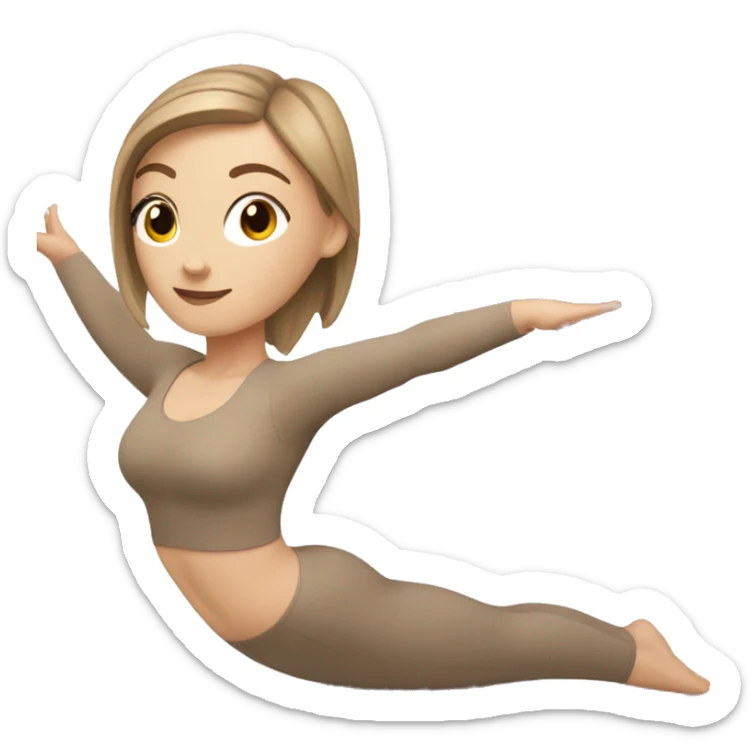 White Girl with brown hair doing yoga in beige tight yoga suit sticker