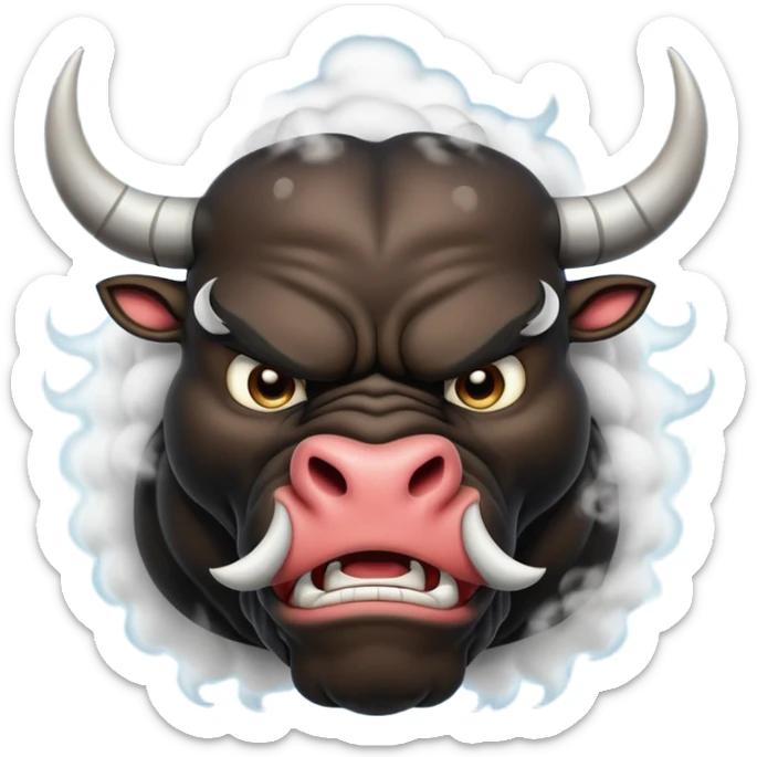 Emoji of an angry black powerful bull with steam coming out of its nose sticker