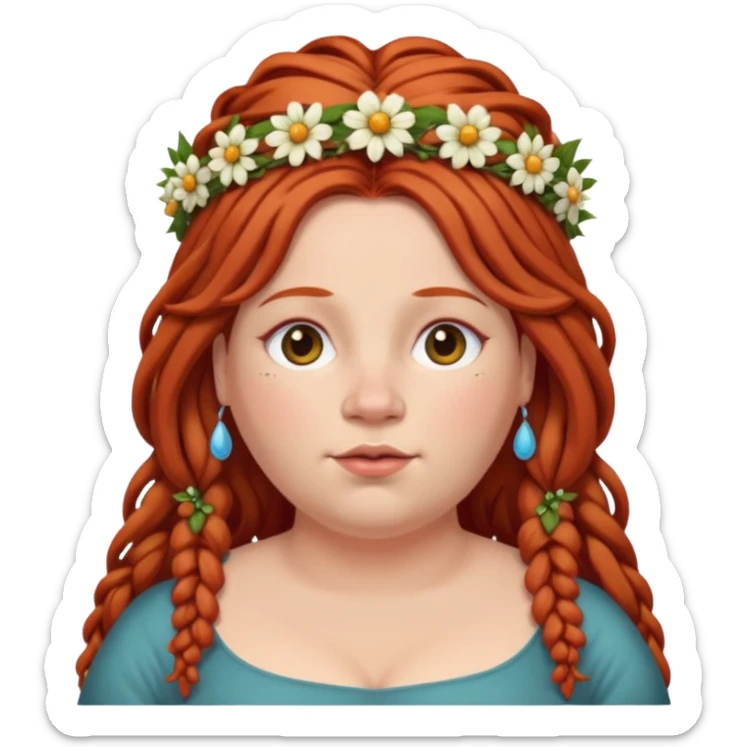 fat redhead woman with dreadlocked hair and floral tiara sticker