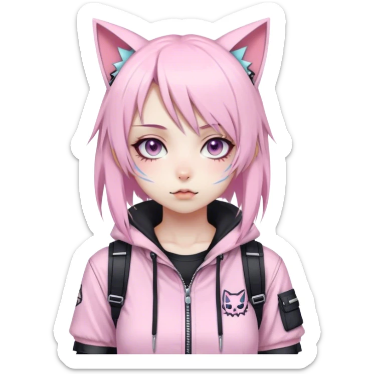 Edgy Kawaii Cute Cool Pastel Cartoon Beautiful Elegant Pretty Anime Punk Techwear Gothic Catgirl sticker